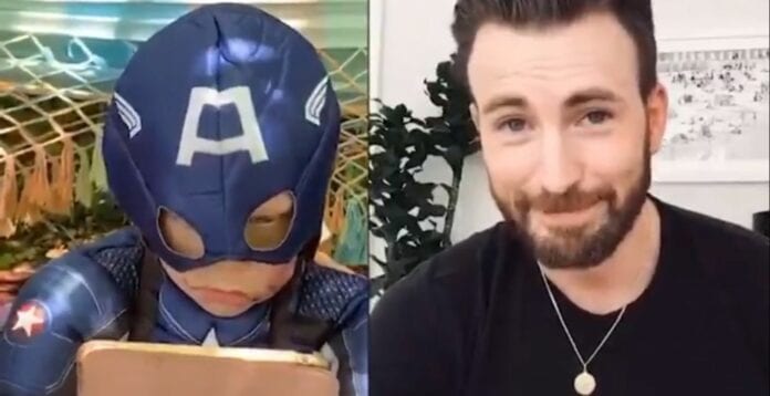Chris Evans regala lo scudo di Captain America a un bambino