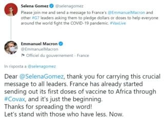 emmanuel macron risposta selena gomez vaccini