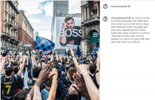 post chris hemsworth instagram festeggiamenti inter milano