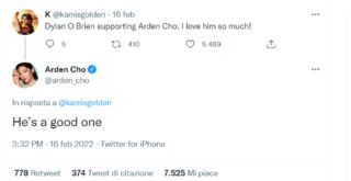 arden cho supporto dylan o'brien tweet