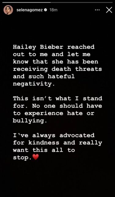 Selena Gomez hailey bieber storia