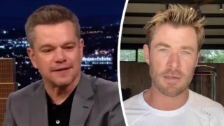 Chris Hemsworth tiene mano a Matt Damon durante tatuaggio